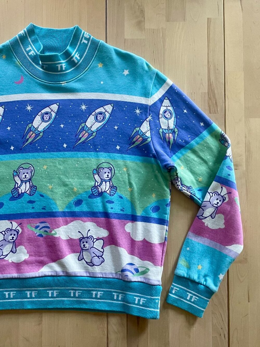 Teddy Fresh Women's Bears in Space Rocket Ship Middle Finger Sweater size XS - Picture 3 of 9